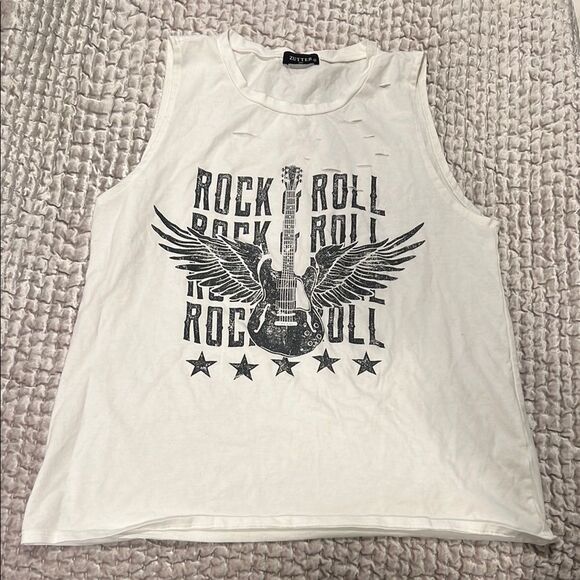 None Tops - Rock & Roll Graphic Tank Top